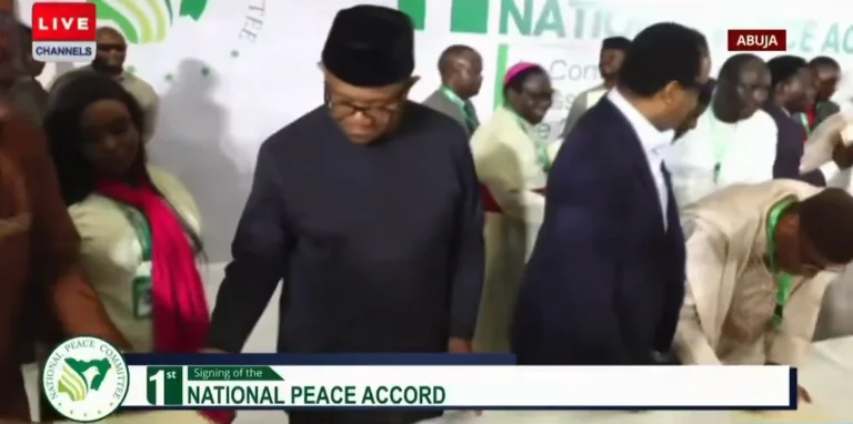 Tinubu, Obi, Others Sign Peace Pact as 2027 Presidential Campaign Begins